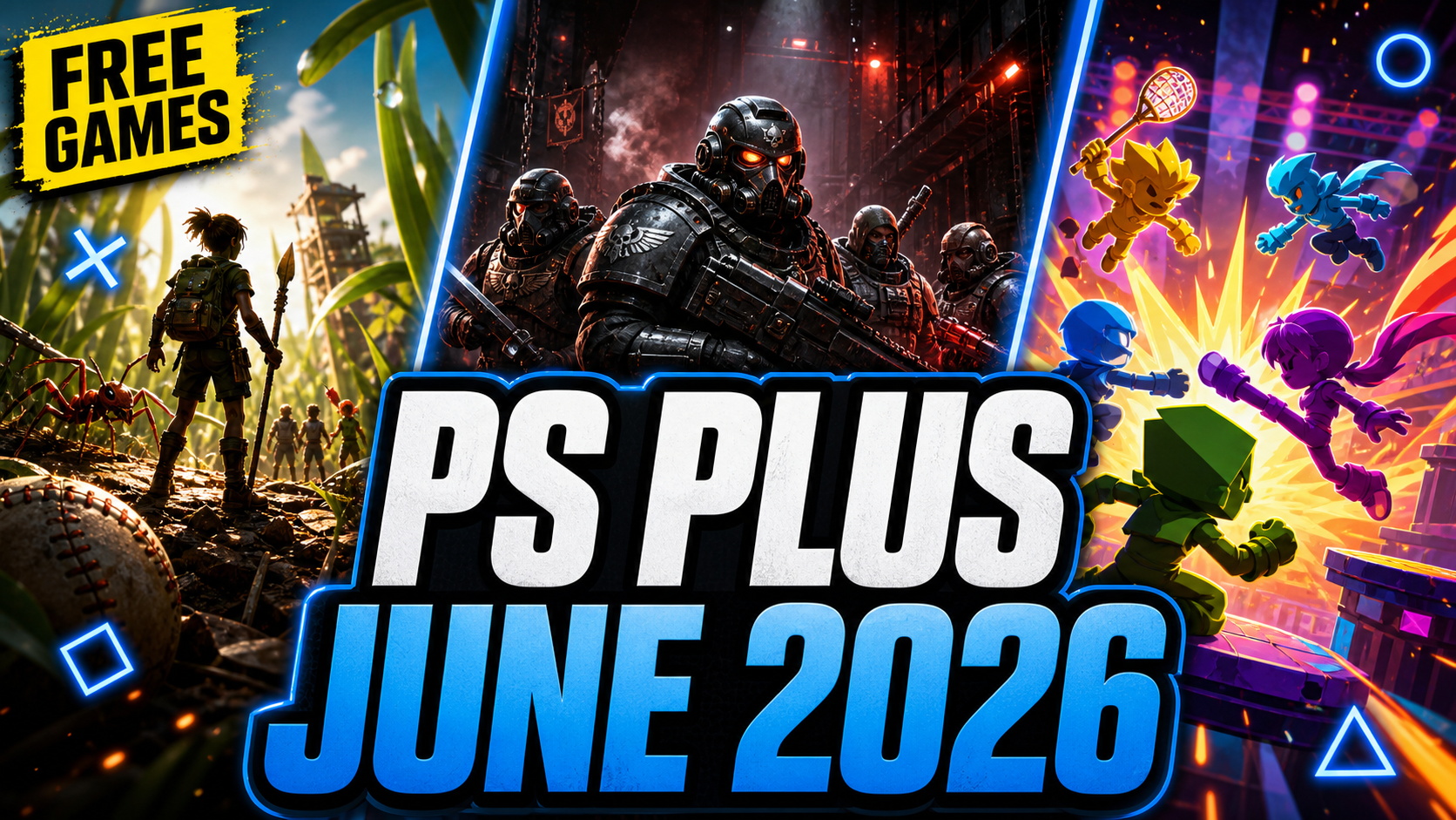 News Image: Jogos PlayStation Plus gratuitos em junho de 2026: Grounded, Warhammer 40.000: Darktide e Nickelodeon All-Star Brawl 2.